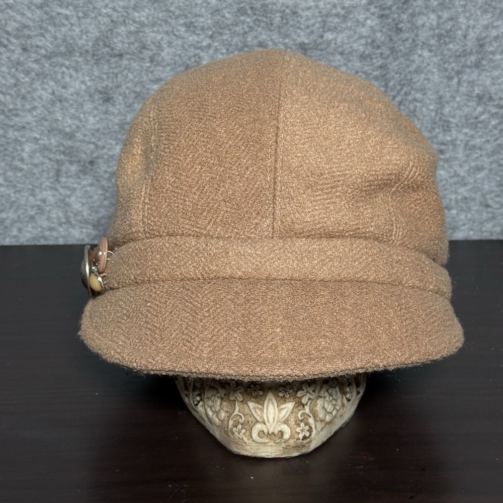 Betmar Cloche Hat Women OS Button Accent Wool Blend Tan Solid